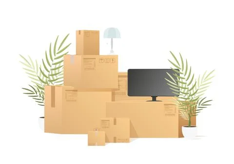 A mountain of boxes. The concept of moving and delivery. Vector illustration. 스톡 일러스트