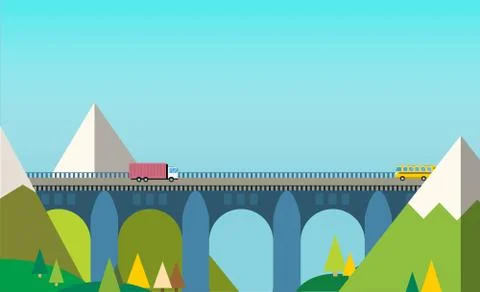Mountain bridge landscape vector Illustrazione stock