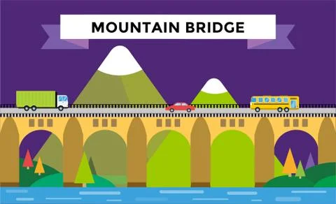 Mountain bridge landscape vector Illustrazione stock
