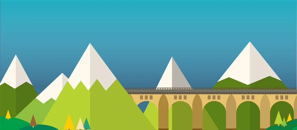 Mountain bridge landscape vector Stock Illustration