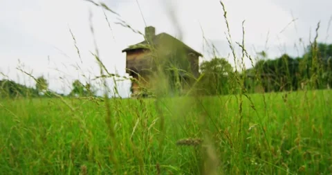 Mountain cabin in a field Stock Footage 138604779