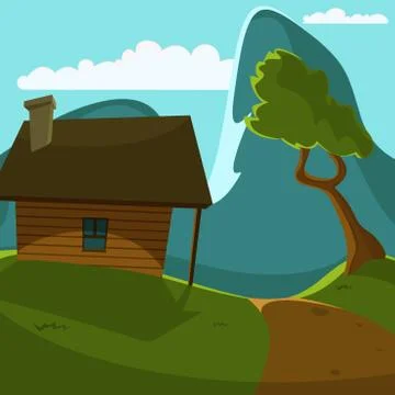 Mountain Cabin Stock Illustration