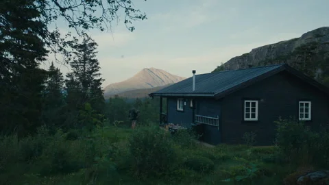 Mountain Cabin in the Norwegian Wilderness Stock Footage 341070734