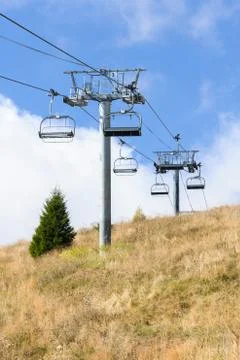 Mountain cableway during the summer Stock Photos