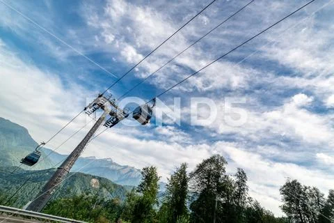 Mountain cableway. Sunny summer day. Stock Photos