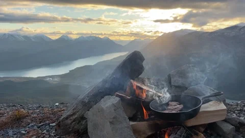 Mountain Campfire Dinner Stock Footage 251583885