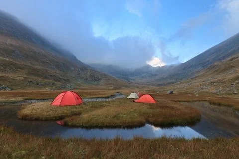 Mountain camping site Stock Photos
