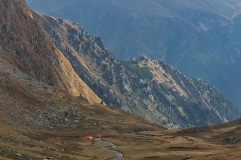 Mountain camping site Stock Photos