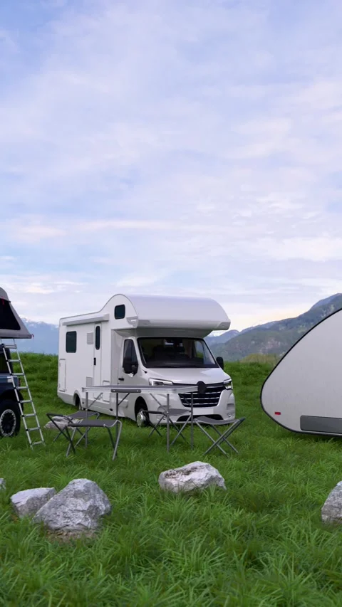 Mountain campsite with a car 스톡 동영상 332412501