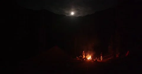 Mountain Campsite at night with moon in background Stock Footage 133205100