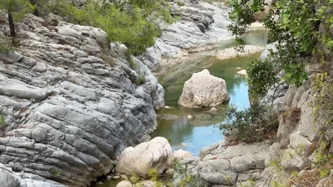 Mountain canyon with flowing river, view from above Stock Footage 308322391