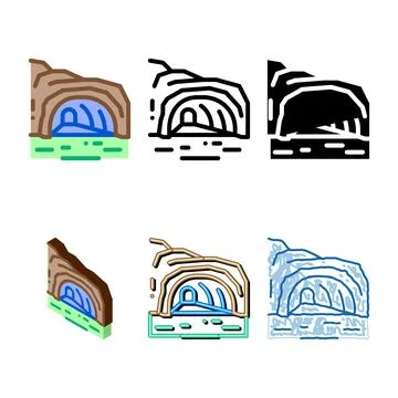 Mountain cave forms gorge icon vector outline Stock Illustration