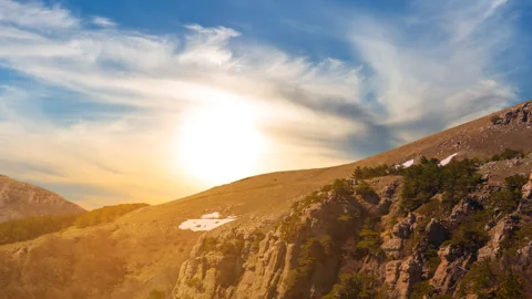 Mountain chain at the red dramatic sunset Stock Footage 257605276