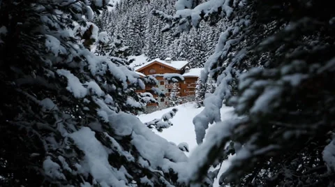 Mountain chalet viewed from the forest Stock Footage 35183453