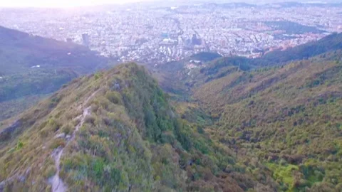 Mountain city drone tree day sun Vidéo 222905287