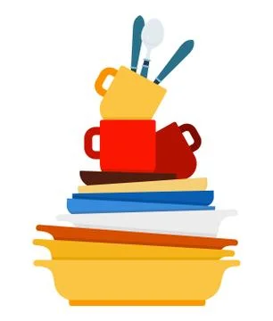 Mountain of clean dishes vector icon flat isolated Stock Illustration