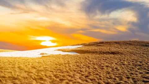 Mountain cliff at the dramatic sunset Stock Footage 258299750