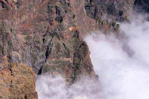 Mountain cliffs with clouds, Caldera de Taburiente La Palma, Spain Stock Photos