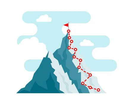 Mountain climb path challenge journey base infographic. Vector growth camp Stock Illustration
