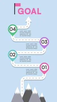 Mountain Climb Roadmap Infographic with Zigzag Path and Goal Achievement Stock Illustration