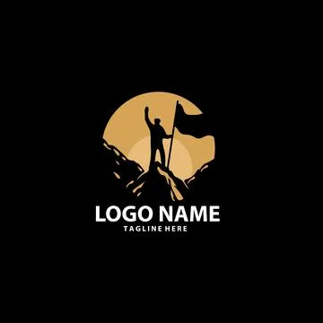 Mountain climber flag logo design Illustrazione stock