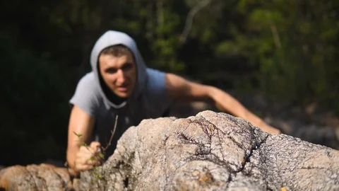 Mountain Climber Man Reaching The Top. Sport Motivation Concept. Stock Footage 86585796