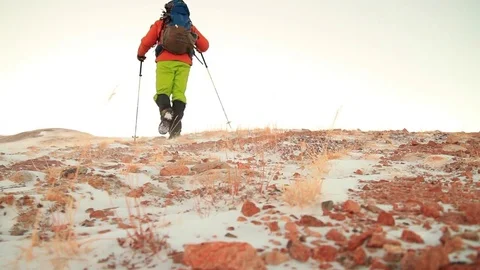 Mountain Climber Near Summit Stock Footage 73878500