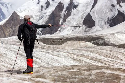Mountain Climber Pointing Direction Stock Photos