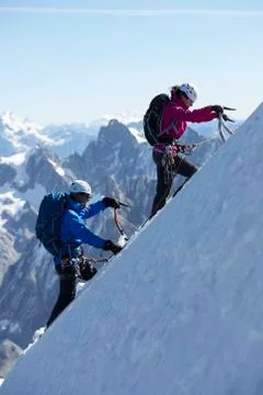 Mountain climber on snowy slope, Chamonix, Rhone-Alps, France Stock Photos