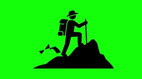 Mountain Climber Summit Draw Animation Green Screen Chroma Key 4K Stock Footage 339496867
