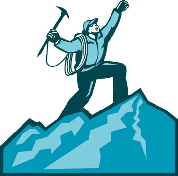 Mountain climber summit retro Stock Illustration