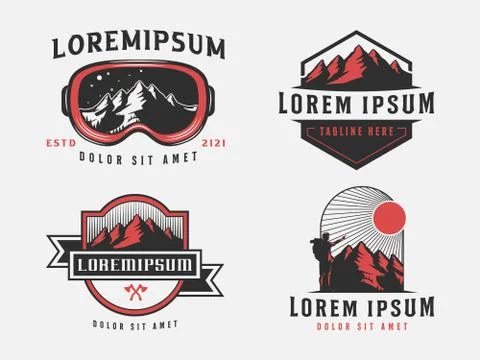 Mountain climbing bundle logo premium vector Stock Illustration