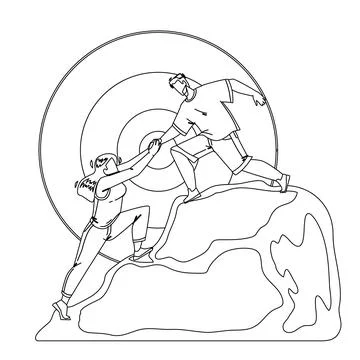 Mountain Climbing Man And Woman Couple Vector Stock Illustration