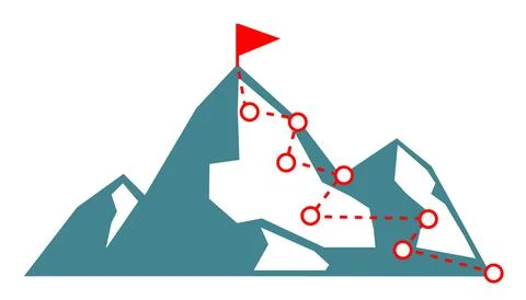 Mountain climbing progress route. Vector business sucess concept. Stock Illustration