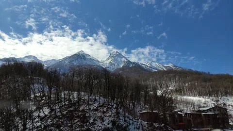 A mountain in the clouds in winter Stock Photos