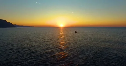 Mountain Coast and Sunset View on the Sea, Drone Shot, 4k Stock Footage 149164718