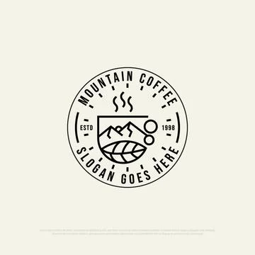 Mountain Coffee Restaurant logo vector, Outline Coffee shop logo design , f.. Stock Illustration