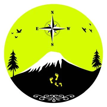 Mountain compass silhouette logo vector Stock Illustration