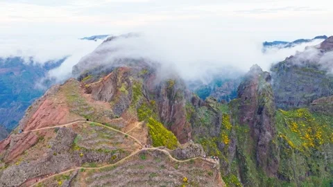 A mountain covered in fog and clouds. Madeira island, Portugal Stock-Footage 344347842