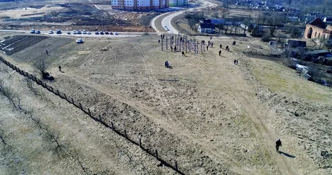 Mountain with crosses. Aerial Stock Footage 104588372