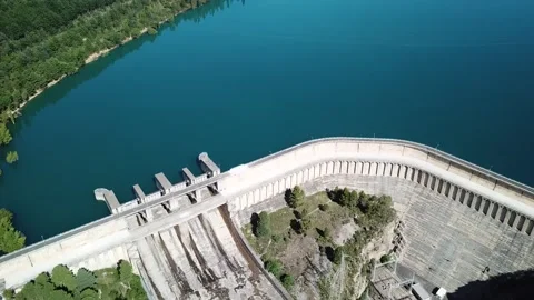 Mountain dam. Aereal valley view Stock Footage 145421211