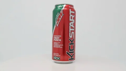 Mountain Dew Kickstart rotating on a white isolated background Stock Footage 109547742