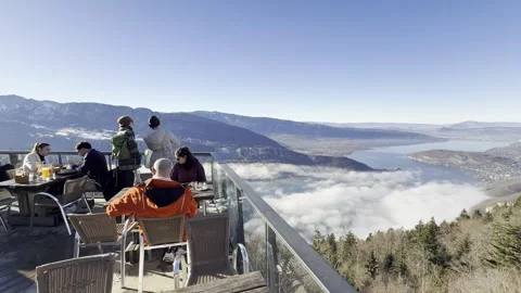 Mountain dining views Annecy Stock Footage 317725702