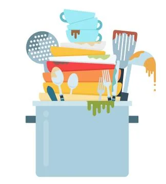 Mountain of dirty dishes vector icon flat isolated Illustrazione stock