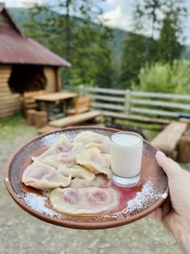 Mountain dish cherry dumplings Stock Photos