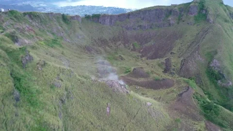 Mountain Drone Shot with Sulphuric Pockets Bali Aerial Video Stock Footage 143834739