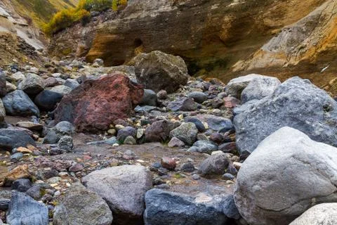 Mountain dry stream riverbed Stock Photos