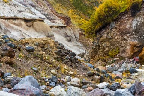 Mountain dry stream riverbed Stock Photos