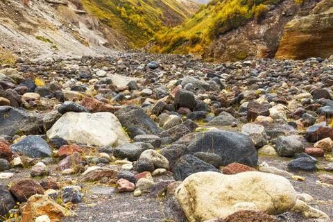 Mountain dry stream riverbed Stock Photos