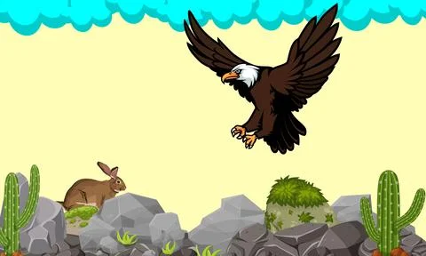 Mountain eagle hunts rabbit in the mountains Stock Illustration
